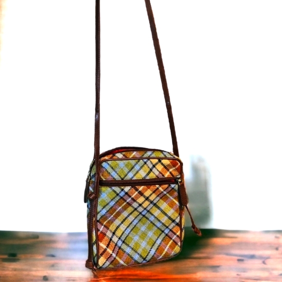 BNWOT RRP £50 genuine leather & tartan tweed crossbody bag satchel never used - Picture 7 of 14